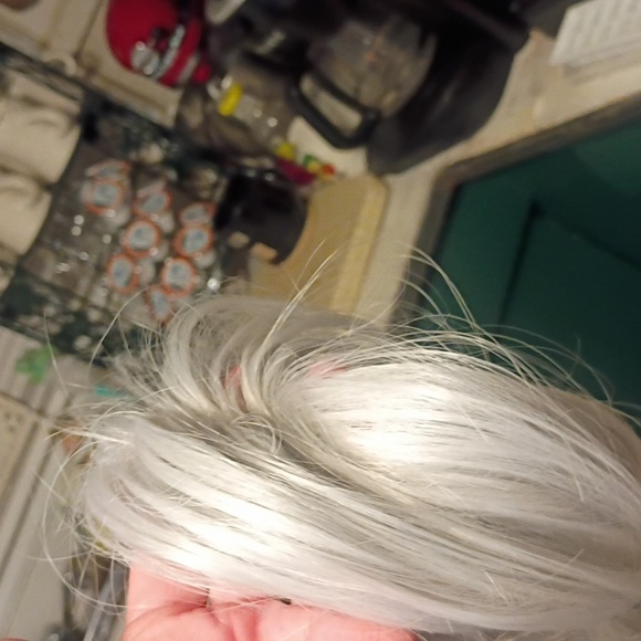 Silver Hair Wig Extension with Silky Texture, gathered on secure Rubber Band. - Picture 7 of 8